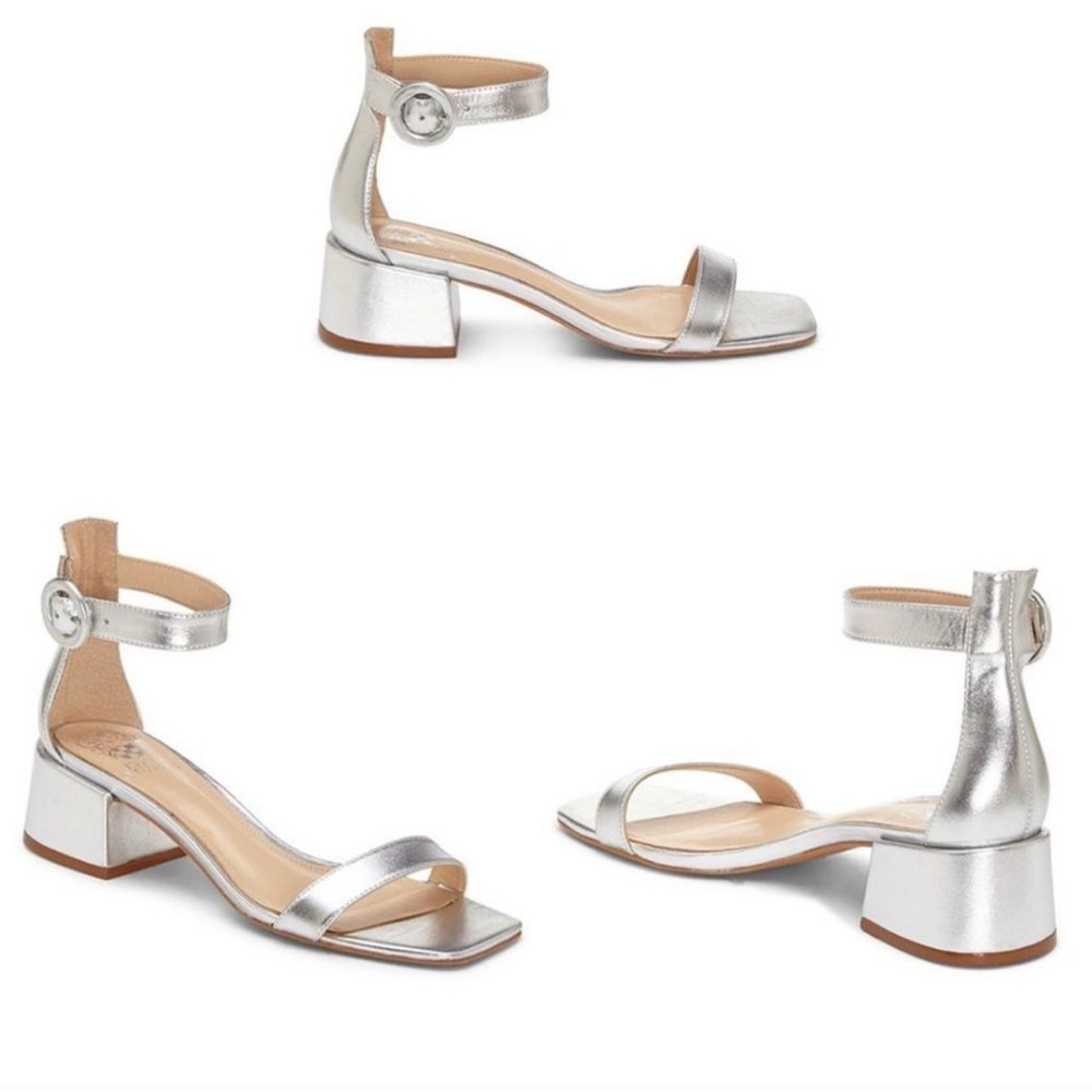 Vince Camuto Vallina Metallic Silver Block Heel Sandals 8